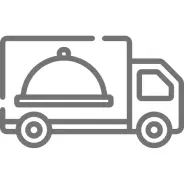 Frame 125 Illustration of a delivery truck with a cloche symbol on the side, representing food delivery service.