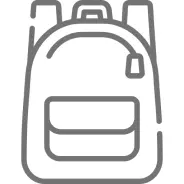 Frame 126 Outlined gray icon of a backpack with a front pocket and a top handle.