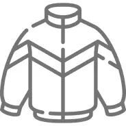 Frame 127 Outline of a jacket with a high collar and long sleeves, featuring a V-shaped design on the front.